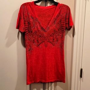 Sinful Rhinestone Pistol Burnout Tee Large